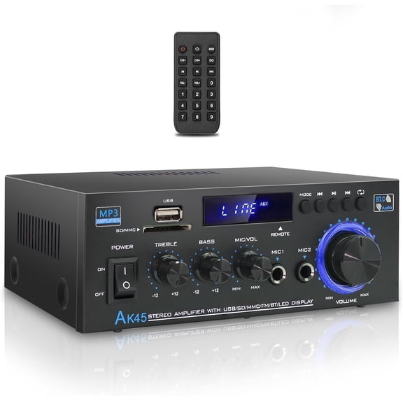 Digital Audio Amplifier, 2-Channel Bluetooth 5.0 Stereo Receiver with FM Radio and Dual Mic Ports