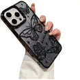 thumbnail image 1 of Stereo Ruffled Butterfly Big Hole Phone Case with Glitter Paper Pieces, Stereo Butterfly, Girly Girls' Favourite, za iPhone 15 14 13 12 11 Pro Max Plus Phone Case (Black,iphone 13 Pro Max), 1 of 8