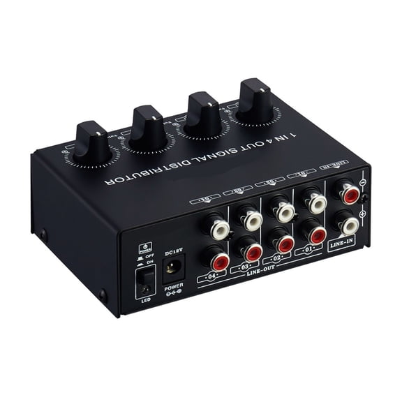 Stereo Signal Amplifier Splitter 4-Channel Volume Adjustable Independent Comparator without Loss ,Bass & Treble Control
