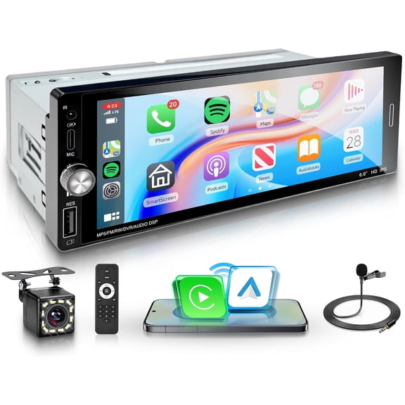 Stereo Single Din   6.9 inch Touch Screen ,   Radio with  5.2 Mirror Link FM/EQ /AUX/TF/SWC/MIC  Audio Receiver with Backup Camera