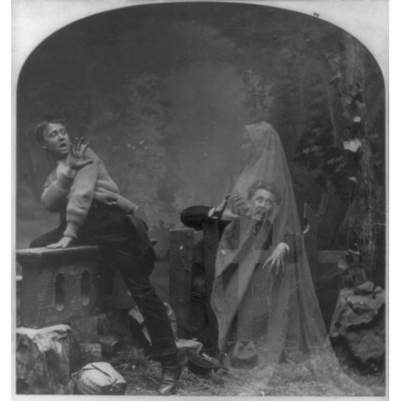 Stereograph Shows A Ghost Scaring Man And Boy History (18 x 24)