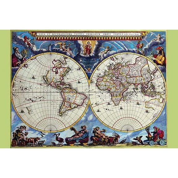 Stereographic Map of the World - Theatrum Orbis Terrarum-Fine art canvas print (20" x 30")
