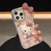 Stereoscopic Bling Glitter Phone Case For iPhone 17 16 15 14 13 12 Pro Max Cute Cartoon Sanrio Hello Kitty Hard Cover