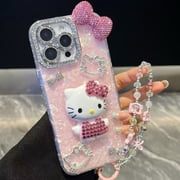 Stereoscopic Bling Glitter Phone Case For iPhone 17 16 15 14 13 12 Pro Max Cute Cartoon Sanrio Hello Kitty Hard Cover