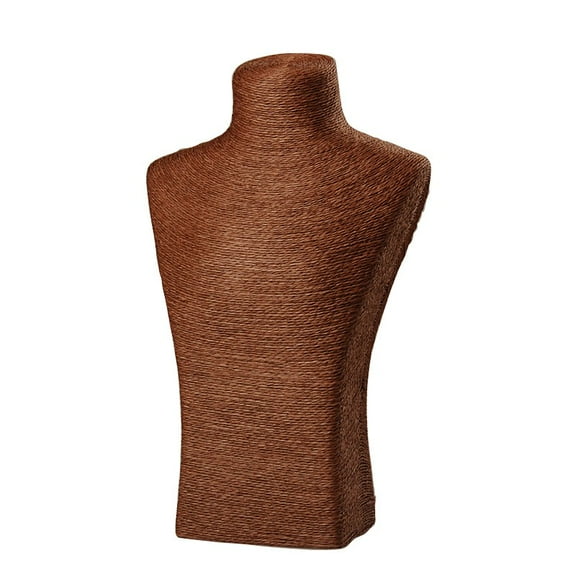 Stereoscopic Necklace Bust Displays PU Mannequin Jewelry Displays Covered by Rattan Saddle Brown 290x180x75mm