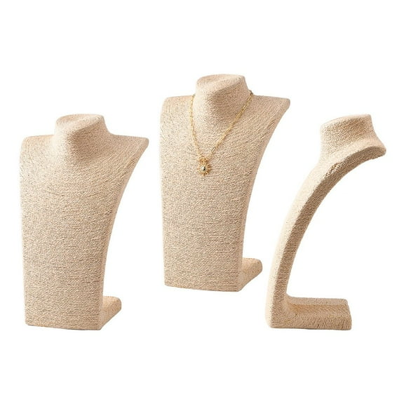 Stereoscopic Necklace Bust Displays PU Mannequin Jewelry Displays Covered by Rattan Wheat 350x230x140mm