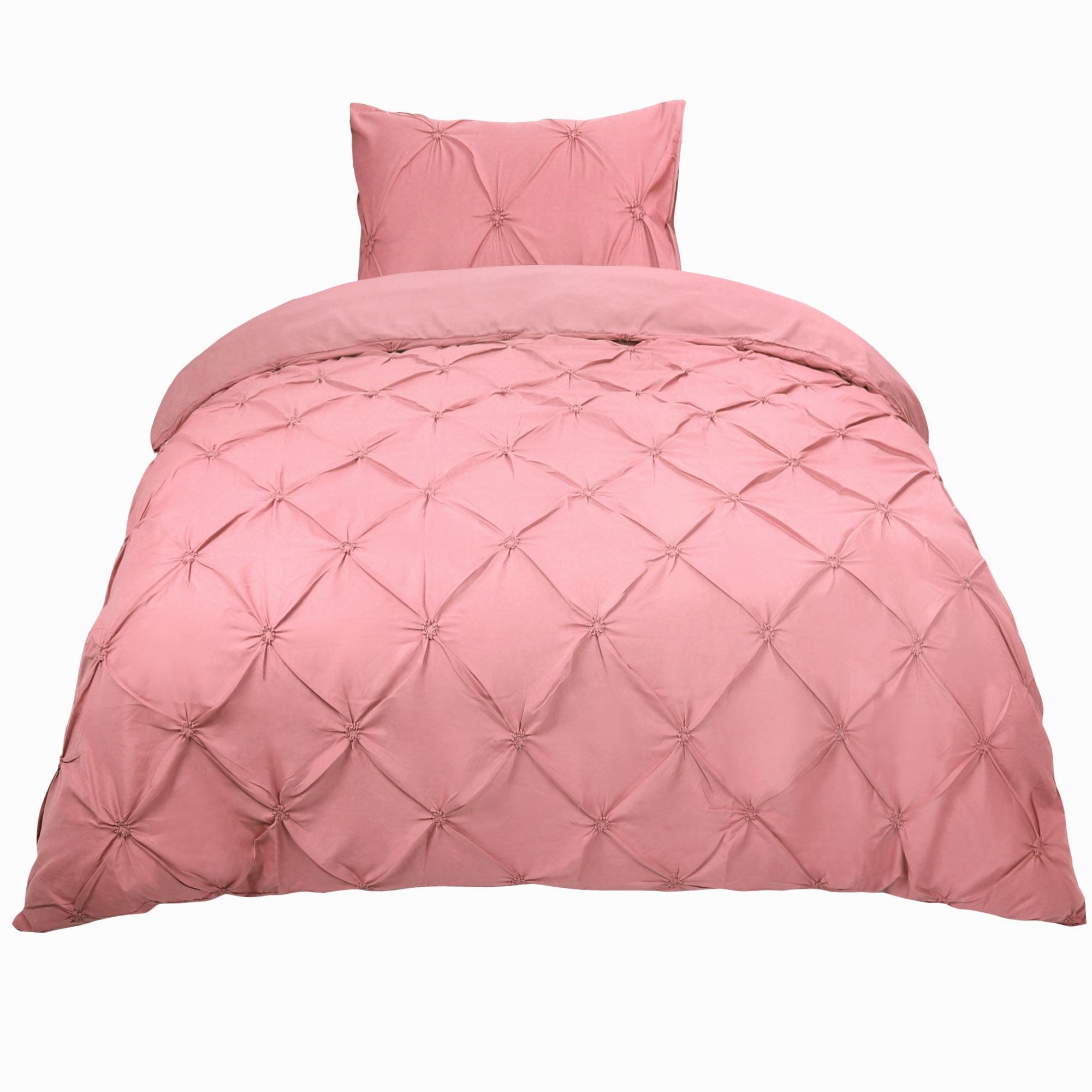 Stereoscopic Pinch Pintuck Duvet Cover Pillowcase Bedding Set Pink Twin