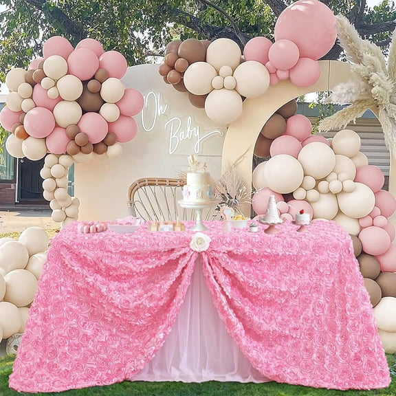 Stereoscopic Rose Round Tablecloth Polyester Wedding Reception Party Decor Romantic Elegant Satin Floral Table Cover for Dining Cake Dessert Valentine's Day Celebration Decoration