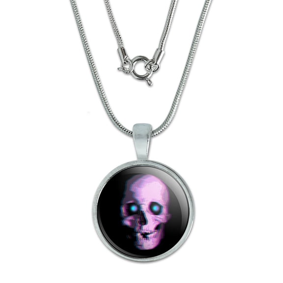 Stereoscopic Skull 3D 0.75" Pendant with Sterling Silver Plated Chain