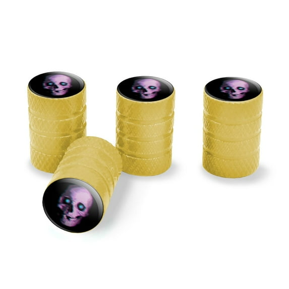 Stereoscopic Skull 3D Tire Rim Wheel Aluminum Valve Stem Caps - Yellow