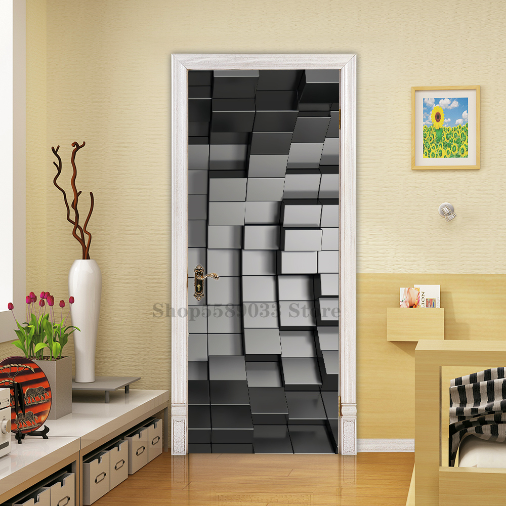 Stereovision Geometric Photo Door Sticker Wallpaper Adhesive Vinyl ...