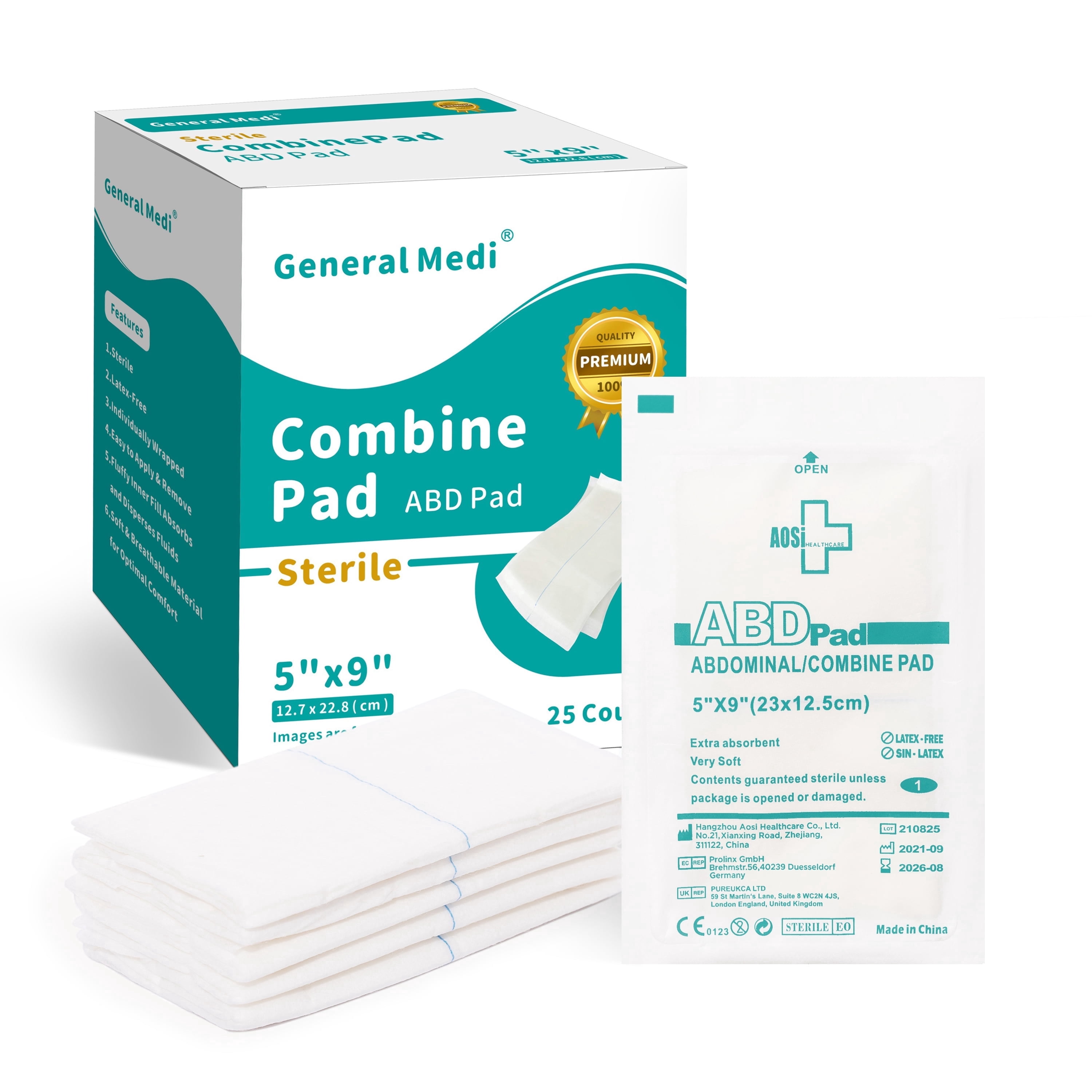 abd dressing Vakly Sterile Abdominal Combine Pads 8x10, High Absorbency Gauze, 20 Pk Combine ABD Pads - Sterile