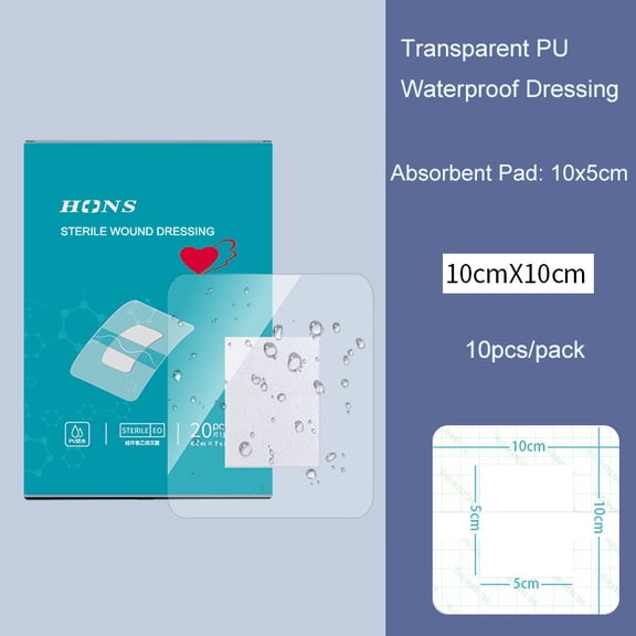 Sterile Adhesive Island Dressings with Pad, Transparent Film Dressing - Bordered Gauze Bandages for Wound Care, Cushioned & Waterproof Protection