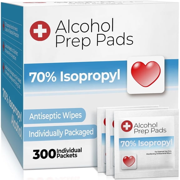 Sterile Alcohol Prep Pads, 300 Count, 70% Isopropyl Wipes Individually Wrapped