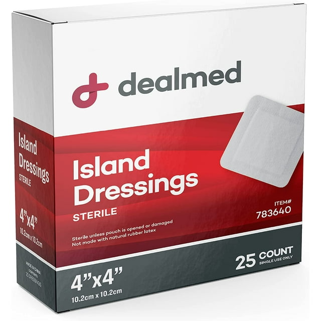 Sterile Bordered Gauze Island Dressings 25 Count, 4" x 4" Gauze Pads