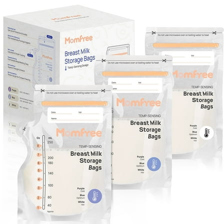 Sterile Breastmilk Storage Bag with Pour Spout 8 Ounce, Temp-Sensing Color Change, Fast Freeze & Thaw Breast Milk Bags for Baby Bottle Feeding, No-Leak Milk Freezer Storage Pouches 60pcs