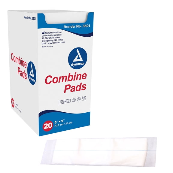 Sterile Combine (ABD) Pads by Dynarex - 5 Inches X 9 Inches - 20 Pads Each