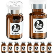 Sterile Empty Amber Vials with Self Healing Injection Port,with Flip Off Aluminum Cap,Sterile Package 2ml,10pcs
