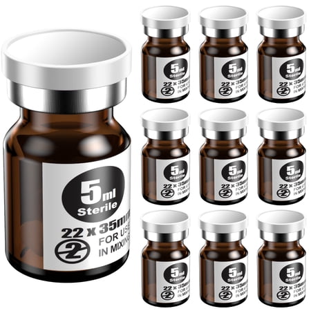 Sterile Empty Amber Vials with Self Healing Injection Port,with Flip Off Aluminum Cap,Sterile Package (5ml,10)