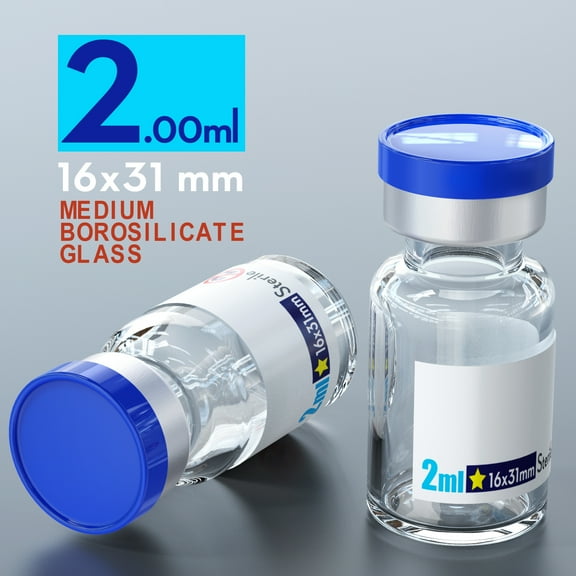 Sterile Empty Clear Vials with Self Healing Injection Port,with Flip Off Aluminum Cap,Sterile Package (2ml,10pcs)