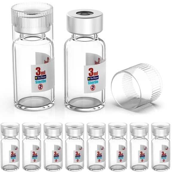 Sterile Empty Vials With Reuse Cap And 13 mm Self Healing Injection Port,Buckle Glass Vials ,Sterile Package,Clear 3ml 10pcs