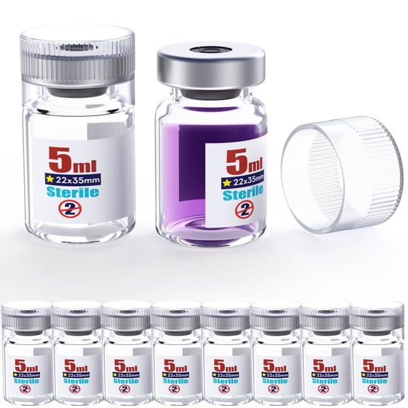 Sterile Empty Vials With Reuse Cap And 20 mm Self Healing Injection Port,Buckle Glass Vials ,Sterile Package,Clear 5ml 10pcs