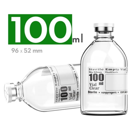 Sterile Empty Vials with Self Healing Injection Port,with Flip Off Aluminum Cap,Sterile Package (100ml,4)