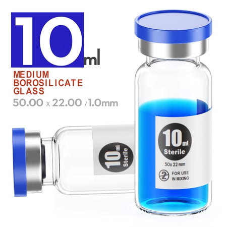 Sterile Empty Vials with Self Healing Injection Port,with Flip Off Aluminum Cap,Sterile Package (10ml,10)