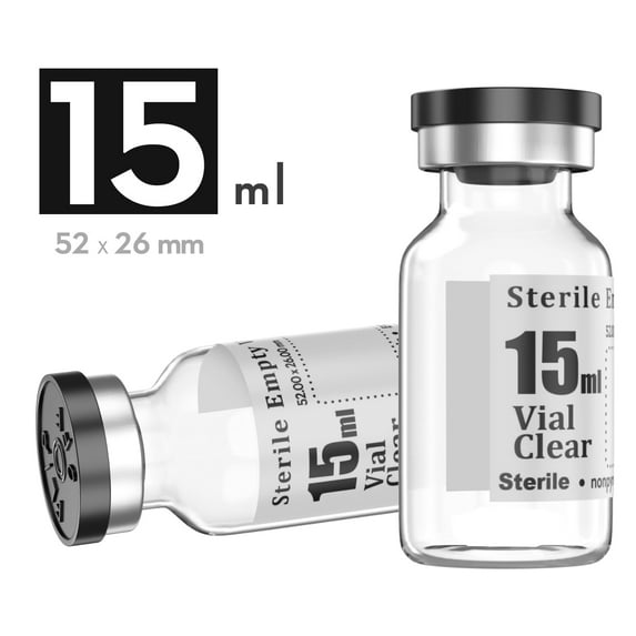 Sterile Empty Vials with Self Healing Injection Port,with Flip Off Aluminum Cap,Sterile Package (15ml,10)