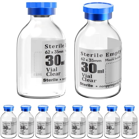 Sterile Empty Vials with Self Healing Injection Port,with Flip Off Aluminum Cap,Sterile Package (30ml,10)