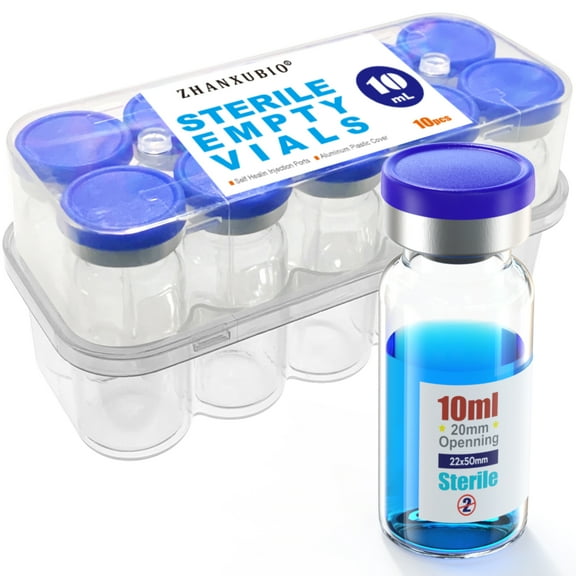 Sterile Empty Vials with Self Healing Injection Port,with Flip Off Aluminum Cap,Sterile Package,Packaged in Boxes(10ml 10pcs)