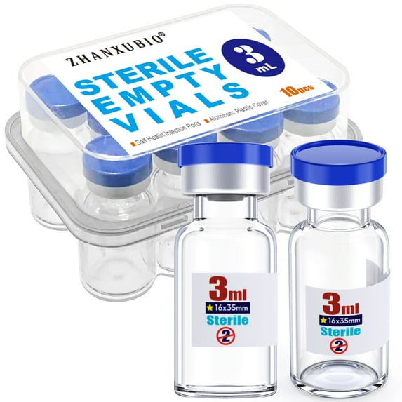 Sterile Empty Vials with Self Healing Injection Port,with Flip Off Aluminum Cap,Sterile Package,Packaged in Boxes(3ml 10pcs)