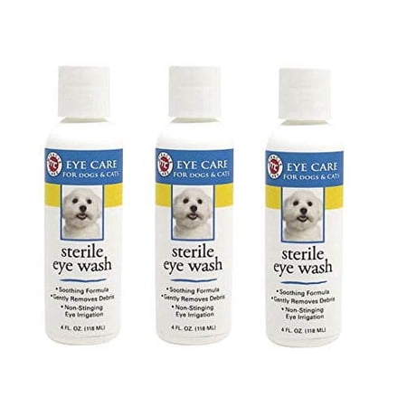 Sterile Eye Wash Dog Grooming Tear Stain Remover Soothing Gentle Formula 4oz (Three Bottles)