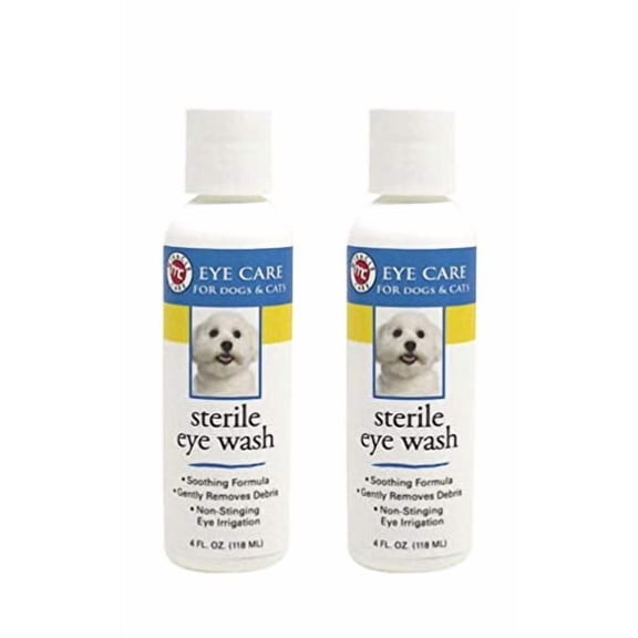 Sterile Eye Wash Dog Grooming Tear Stain Remover Soothing Gentle Formula 4oz (Two Bottles)