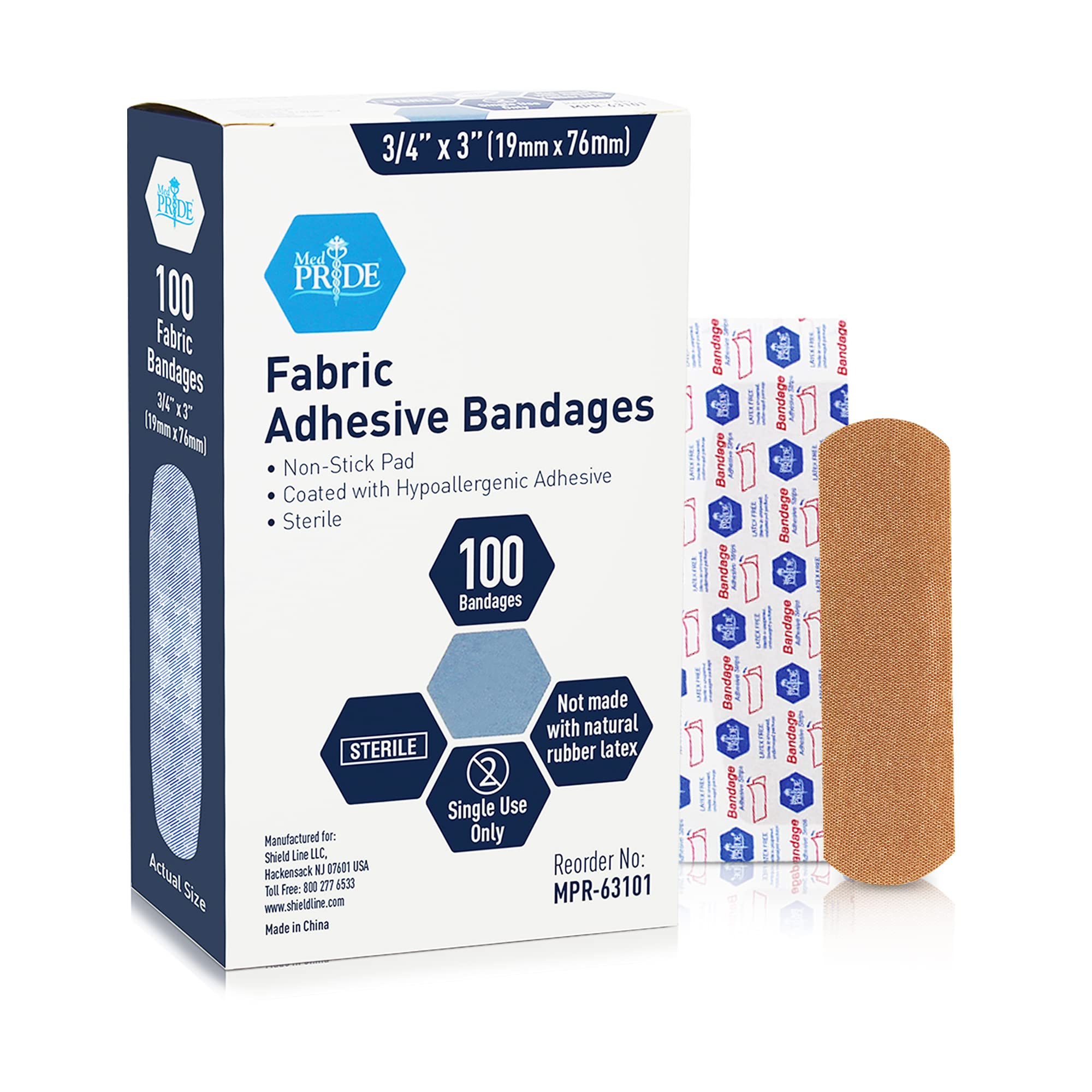Sterile Fabric Adhesive Bandages [100 Count] Hypoallergenic First Aid