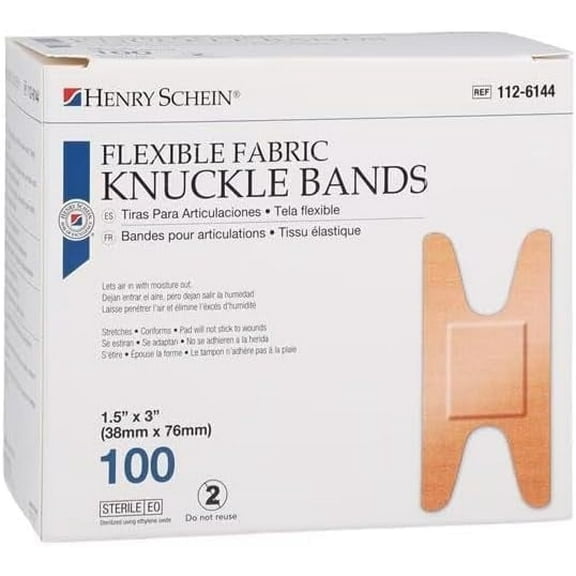 Sterile Fabric Knuckle Adhesive Bandages - First Aid Finger Bandages, Wound Care Bandages- Individual Wrapped- 1.5''x3'', 100 Count (2 Boxes)