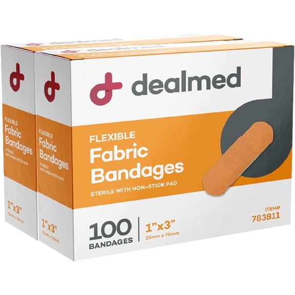 Sterile Flexible Fabric 1x3 Inch 100/Box - 2 Boxes Breathable First Aid Strip Pack Soft Stretch Wound Patch for Medical, Emergency Kits & Clinic