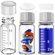 Sterile Glass Vials ,Clear Sample Vials with Measuring Line and White Screw Cap ,Liquid Sampling for Chemistry Lab Chemicals or Personal Storage,10ml,12pcs