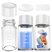 Sterile Glass Vials ,Clear Sample Vials with Measuring Line and White Screw Cap ,Liquid Sampling for Chemistry Lab Chemicals or Personal Storage,3ml,12pcs