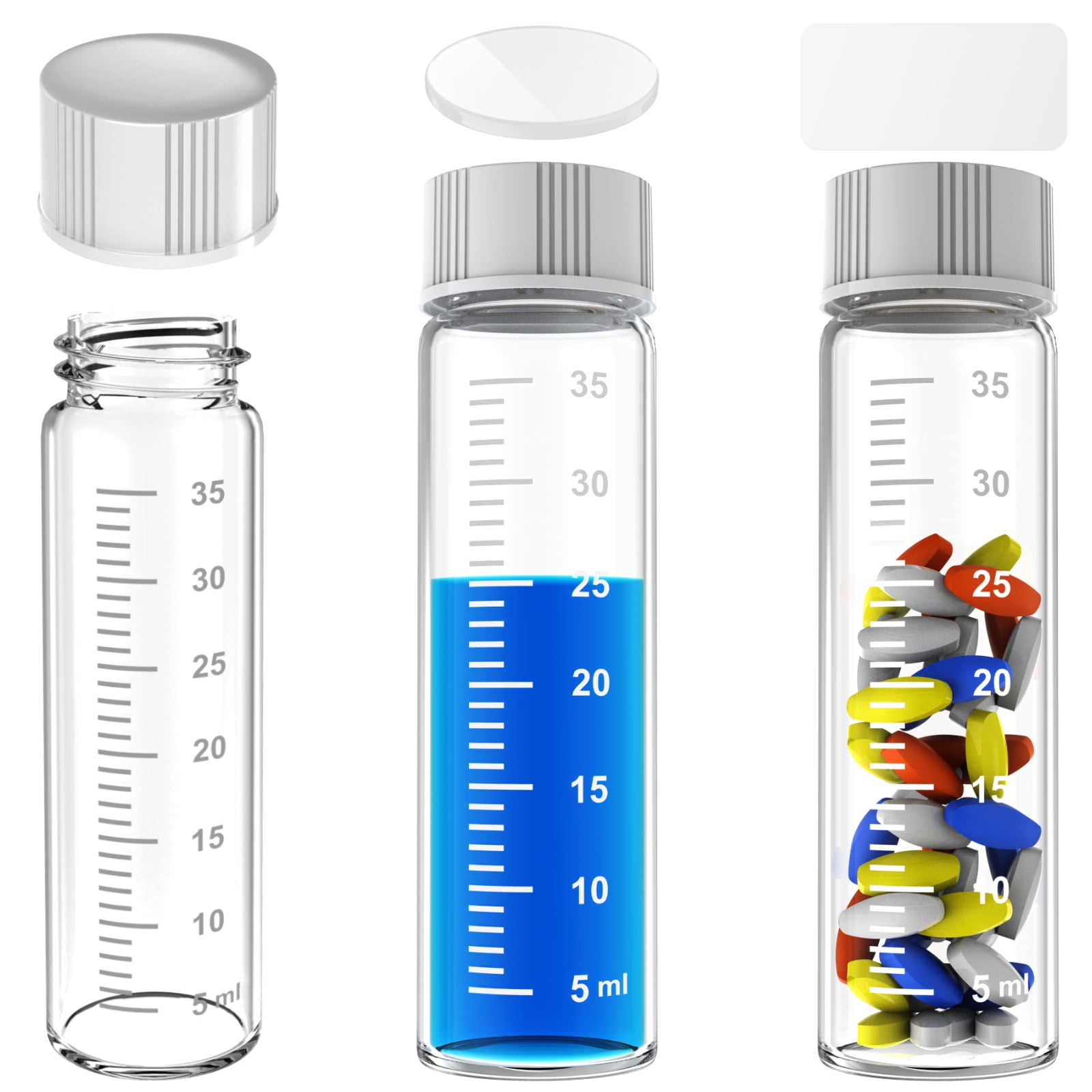 Sterile Glass Vials ,Clear Sample Vials with Measuring Line and White ...