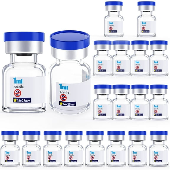 Sterile Glass Vials Sealed with 13mm Rubber Stopper and Burr-Free Aluminum Plastics Cap,Clear Borosilicate Glass Storage Vial,Individually Packaged 20pcs,Clear 1ml