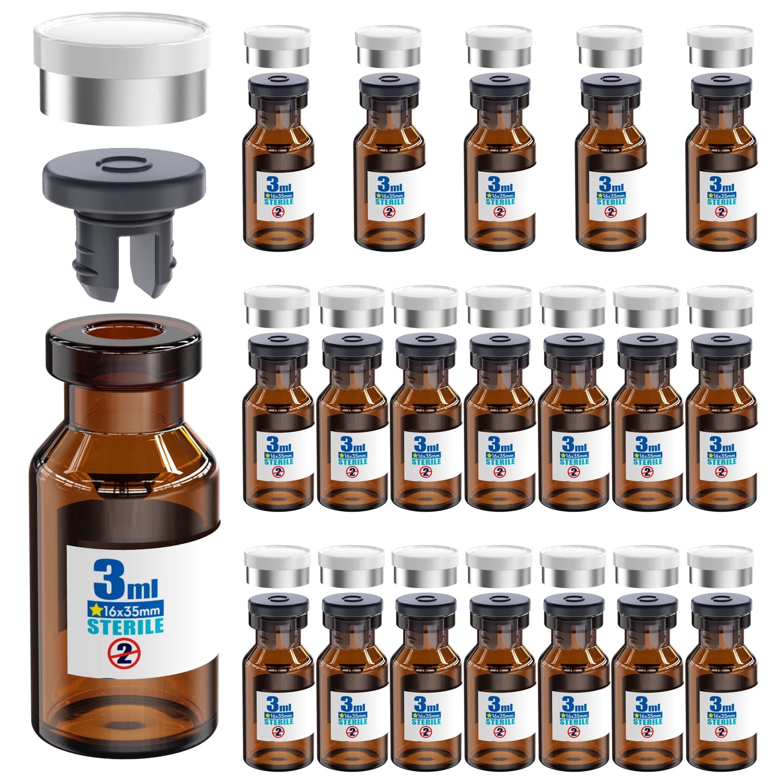 Packaged Vials Sterile Glass Vials With Separate 13mm Rubber Stopper and Burr-Free ...