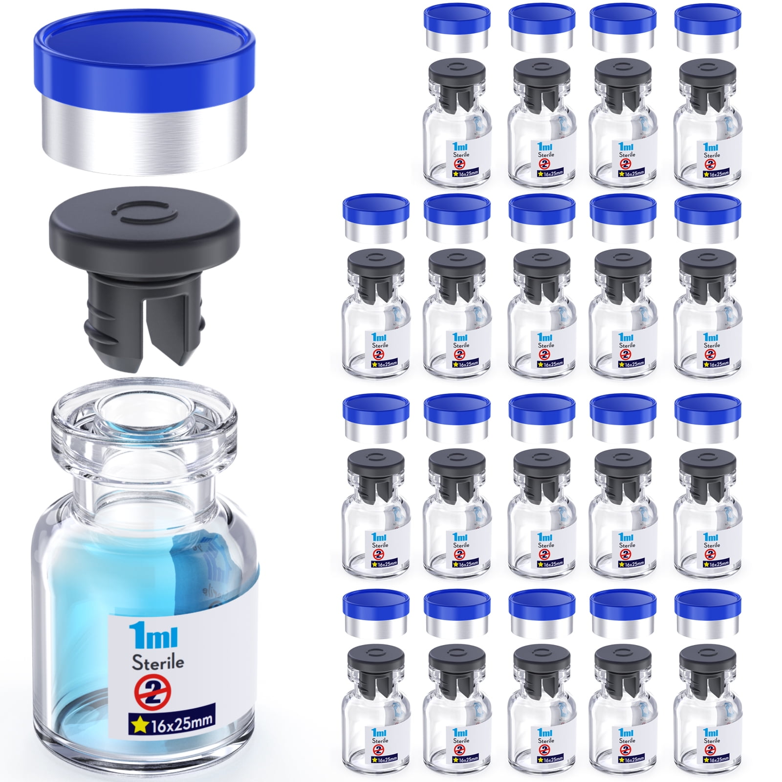Packaged Vials Sterile Glass Vials With Separate 13mm Rubber Stopper and Burr-Free ...