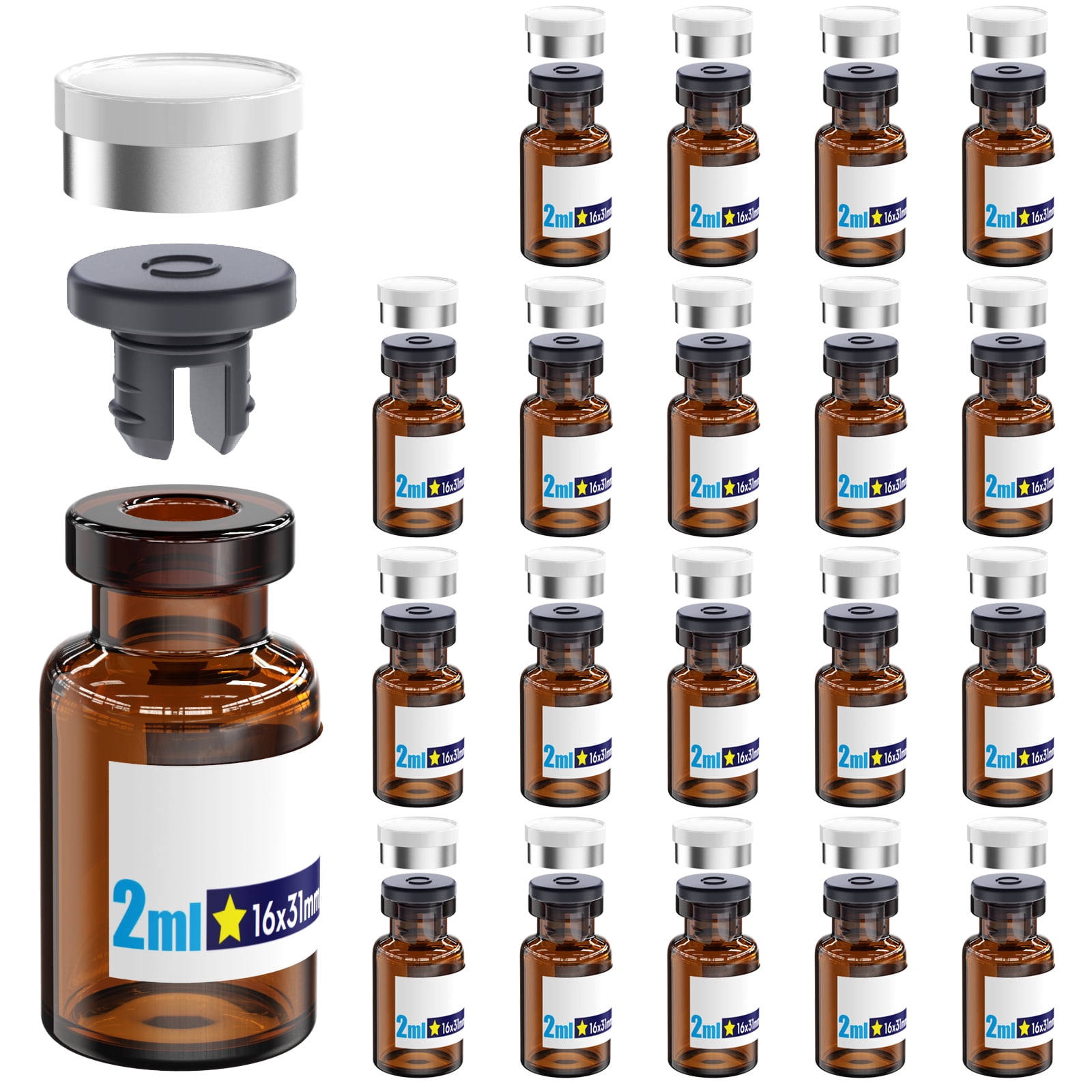 Sterile Glass Vials With Separate 13mm Rubber Stopper and Burr-Free ...