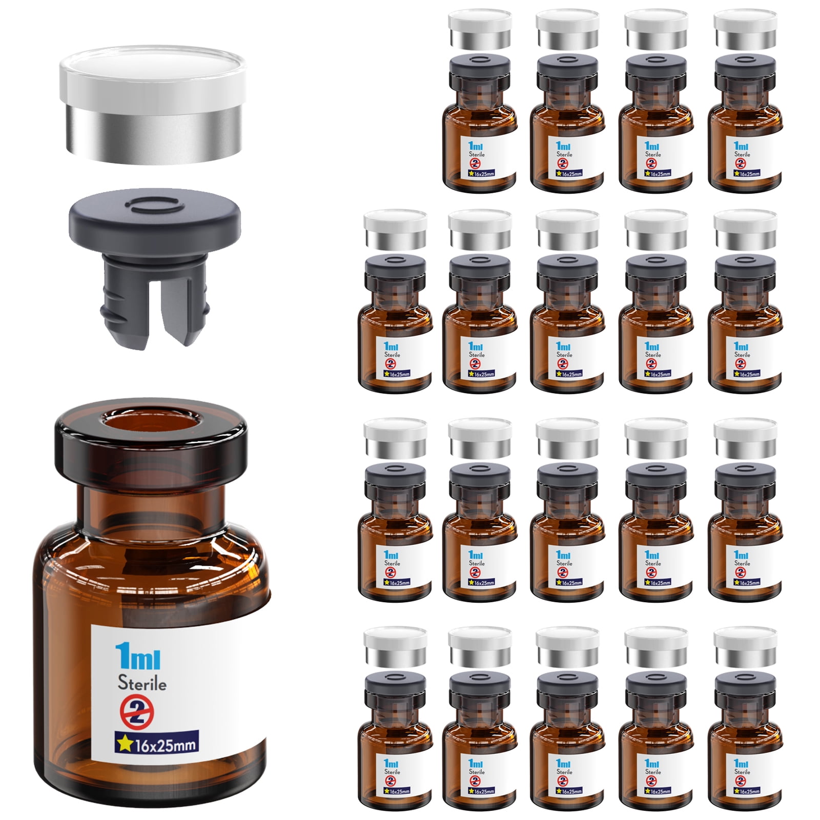 Packaged Vials Sterile Glass Vials With Separate 13mm Rubber Stopper and Burr-Free ...