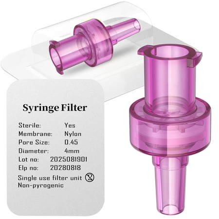 Sterile Lab Syringe Filters,Nylon Membrane 0.45µm Pore Size,4mm Diameter,10pcs Stamped Expiration Dates Individually Packed