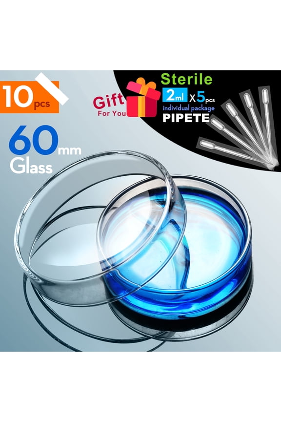Sterile Petri Dishes with Lids, 60mm Culture Dishes with 2ml Plastic Transfer Pipettes  individual package for Agar Plates, Mushroom Cultivation, Science Project,10pcs