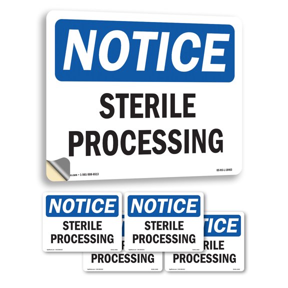 Sterile Processing OSHA Notice Vinyl Decal Label 7 Inch x 5 Inch - 5 Pack
