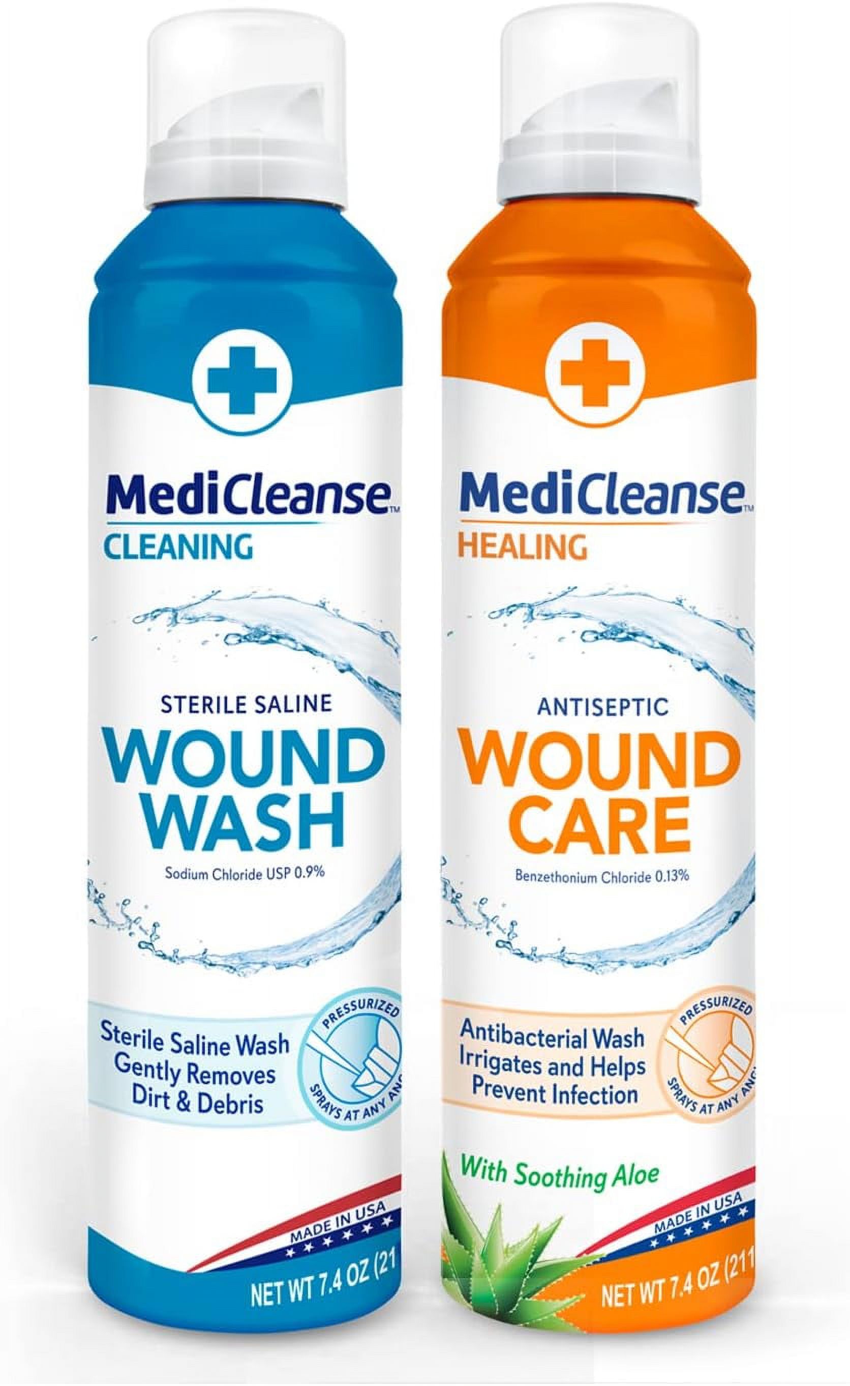 Sterile Saline Wound Wash & Antiseptic Care Kit 2 Pack, 7.4 Ounce Effective Wound Cleaning