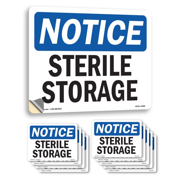 Sterile Storage OSHA Notice Vinyl Decal Label 10 Inch x 7 Inch - 10 Pack